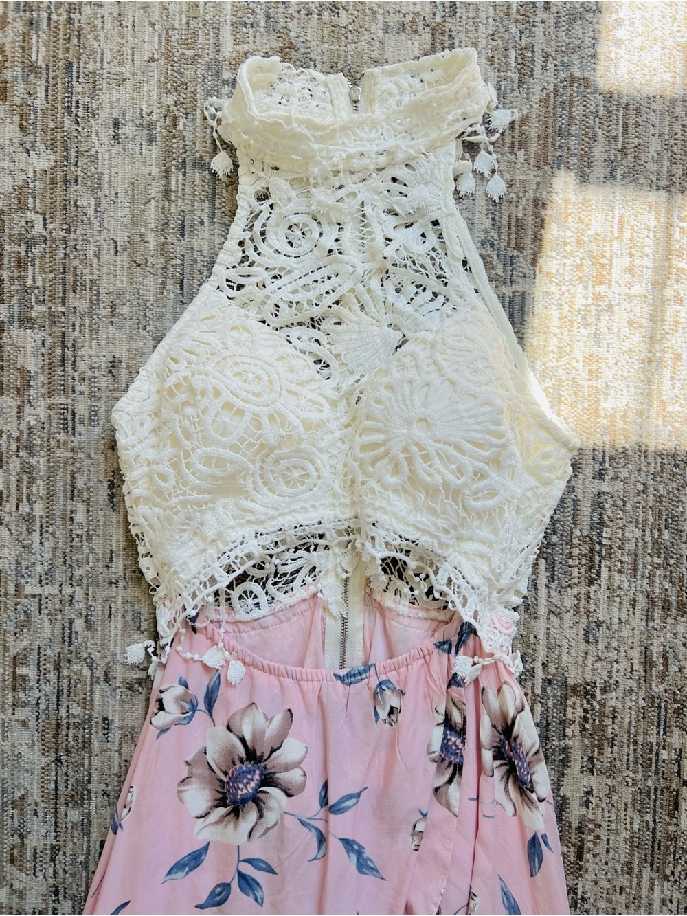 Angel Biba Cream Lace Halter Top Pink Floral High to Low Dress